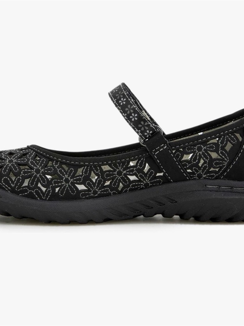 JBU Black Floral Cutout Mary Jane Flat with Adjustable Strap - Picture 3 of 4